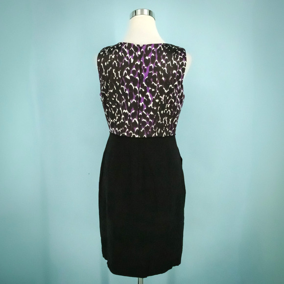Elie Tahari Size 10 Purple Black Print Scoop Neck Sleeveless Sheath Career Dress - Picture 2 of 8